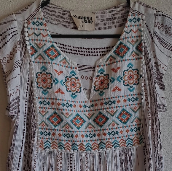 Savanna Jane anthropology Summer Siesta Aztec hippie boho Embroidered Top - Picture 8 of 12